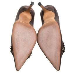 Pre Owned Jimmy Choo Dark Brown Satin Embellished Pointed Toe Pumps Size 40