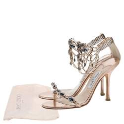مملوكة مسبقًا صندل جيمى تشو مقدمة  مفتوحة زخرفة كريستال وجلد ذهبى وردى مقاس 39
