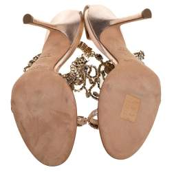 مملوكة مسبقًا صندل جيمى تشو مقدمة مفتوحة زخرفة كريستال وجلد ذهبى وردى مقاس 39