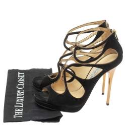 Pre Owned Jimmy Choo Black Suede Strappy Zipper Sandals Size 39.5