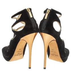 Pre Owned Jimmy Choo Black Suede Strappy Zipper Sandals Size 39.5