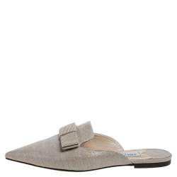 Pre Owned Jimmy Choo Beige Metallic Canvas Galaxy Bow Flat Mules Size 38