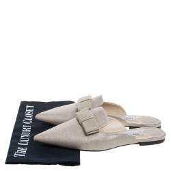 Pre Owned Jimmy Choo Beige Metallic Canvas Galaxy Bow Flat Mules Size 38