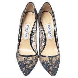 Jimmy Choo Blue Lace And Mesh Pointed Toe Pumps Size 39