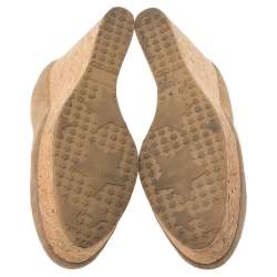 Pre Owned Jimmy Choo Beige Suede And Cork Wedge Platform Pumps Size 39
