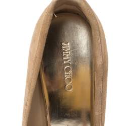 Pre Owned Jimmy Choo Beige Suede And Cork Wedge Platform Pumps Size 39