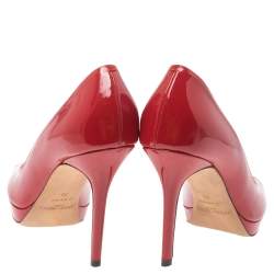 Pre Owned Jimmy Choo Red Patent Leather Luna Pee Toe Pumps Size 38