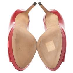 Pre Owned Jimmy Choo Red Patent Leather Luna Pee Toe Pumps Size 38