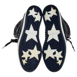 Pre Owned Jimmy Choo Blue/Black Leather and Suede Studded High Top  Sneakers Size 38
