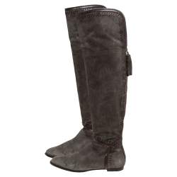Pre Owned Jimmy Choo Khaki Green Suede High Knee Boots Size 37.5