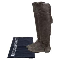 Pre Owned Jimmy Choo Khaki Green Suede High Knee Boots Size 37.5