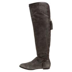 Pre Owned Jimmy Choo Khaki Green Suede High Knee Boots Size 37.5