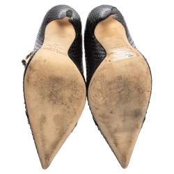 مملوكة مسبقًا حذاء كعب عالى جيمى تشو سيور كاحل ملتف حول الكاحل ديفوت جلد ثعبان أسود مقاس 37