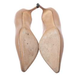 Pre Owned Jimmy Choo Beige Leather Romy Pointed Toe Pumps Size 37.5