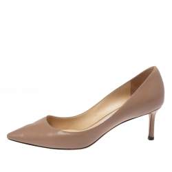 Pre Owned Jimmy Choo Beige Leather Romy Pointed Toe Pumps Size 37.5