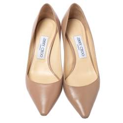 Pre Owned Jimmy Choo Beige Leather Romy Pointed Toe Pumps Size 37.5