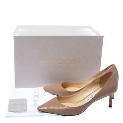 Pre Owned Jimmy Choo Beige Leather Romy Pointed Toe Pumps Size 37.5