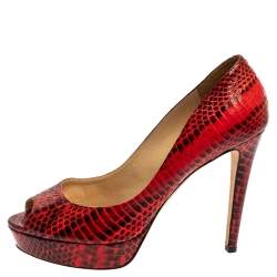 Pre Owned حذاء كعب عالي جيمي تشو داليا مقدمة مفتوحة جلد ثعبان أحمر و أسود مقاس 40