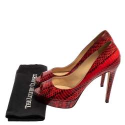 Pre Owned حذاء كعب عالي جيمي تشو داليا مقدمة مفتوحة جلد ثعبان أحمر و أسود مقاس 40