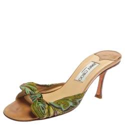 Jimmy Choo Multicolor Printed Satin Knot Slide Sandals Size 38