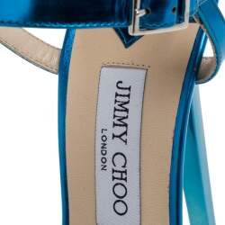Pre Owned Jimmy Choo Metallic Blue Leather Claudette Ankle Strap Platform Sandals Size 40