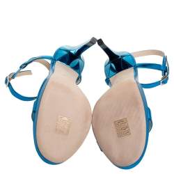Pre Owned Jimmy Choo Metallic Blue Leather Claudette Ankle Strap Platform Sandals Size 40