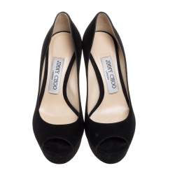 Pre Owned Jimmy Choo Black Suede Peep Toe Platform Pumps Size 35