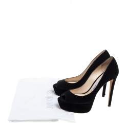 Pre Owned Jimmy Choo Black Suede Peep Toe Platform Pumps Size 35