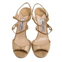 Jimmy Choo Beige Python Leather Open Toe Ankle Strap Sandals Size 38