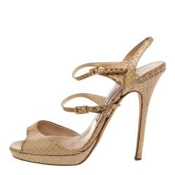 Jimmy Choo Beige Python Leather Open Toe Ankle Strap Sandals Size 38