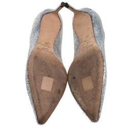 Pre Owned Jimmy Choo Silver Glitter Romy Pumps Size 38