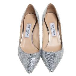 Pre Owned Jimmy Choo Silver Glitter Romy Pumps Size 38