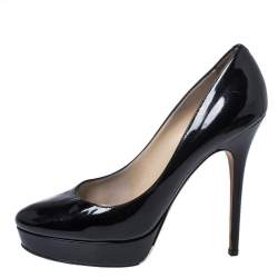 مملوكة مسبقًا حذاء كعب عالي جيمي تشو كوزميك نعل سميك جلد لامع أسود مقاس 40