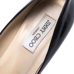 مملوكة مسبقًا حذاء كعب عالي جيمي تشو كوزميك نعل سميك جلد لامع أسود مقاس 40