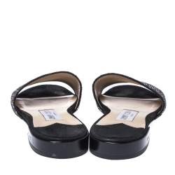 Pre Owned Jimmy Choo Black Twilight Glitter Fabric Joni Slide Flats Size 36