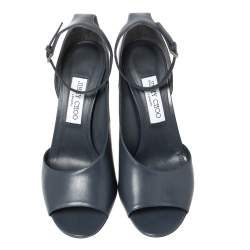 Pre Owned Jimmy Choo Blue Leather D'orsay Ankle Strap Open Toe Sandals Size 40