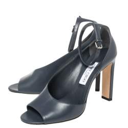 Pre Owned Jimmy Choo Blue Leather D'orsay Ankle Strap Open Toe Sandals Size 40