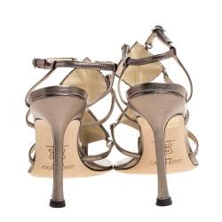 Jimmy Choo Metallic Bronze Leather Meira Crystal Embellished Sandals Size 37