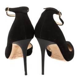 Pre Owned Jimmy Choo Black Suede Lucy Ankle Strap Pointed Toe D'orsay Pumps Size 38