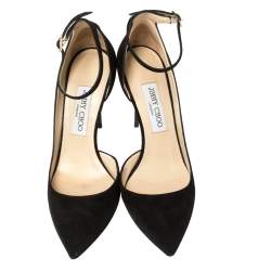 Pre Owned Jimmy Choo Black Suede Lucy Ankle Strap Pointed Toe D'orsay Pumps Size 38
