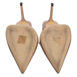 Pre Owned Jimmy Choo Beige Patent Leather Bing 65 Crystal Embellished Pointed Toe Mule Sandals Size 39.5