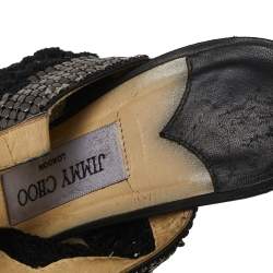 Jimmy Choo Black Chainmail and Fabric Peep Toe Slingback Sandals Size 36