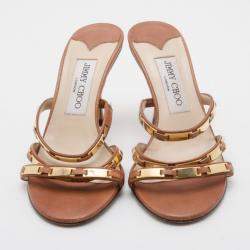 Pre Owned Jimmy Choo Brown Camel Leather 'Verity' Strap Sandals Size 36.5