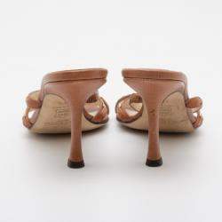Pre Owned Jimmy Choo Brown Camel Leather 'Verity' Strap Sandals Size 36.5