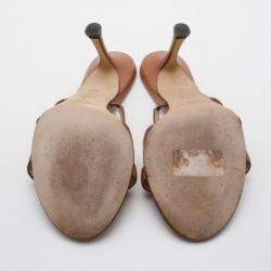 Pre Owned Jimmy Choo Brown Camel Leather 'Verity' Strap Sandals Size 36.5