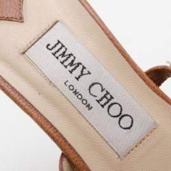 Pre Owned Jimmy Choo Brown Camel Leather 'Verity' Strap Sandals Size 36.5