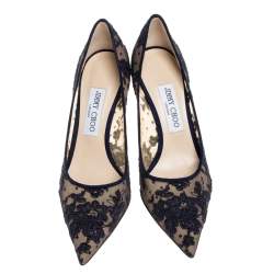 Pre Owned Jimmy Choo Dark Blue Lace Abel Pointed Toe Pumps Size 38
