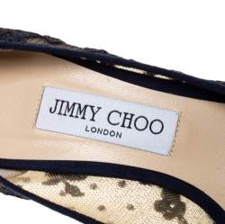 Pre Owned Jimmy Choo Dark Blue Lace Abel Pointed Toe Pumps Size 38