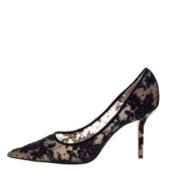 Pre Owned Jimmy Choo Dark Blue Lace Abel Pointed Toe Pumps Size 38