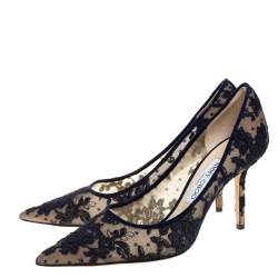 Pre Owned Jimmy Choo Dark Blue Lace Abel Pointed Toe Pumps Size 38